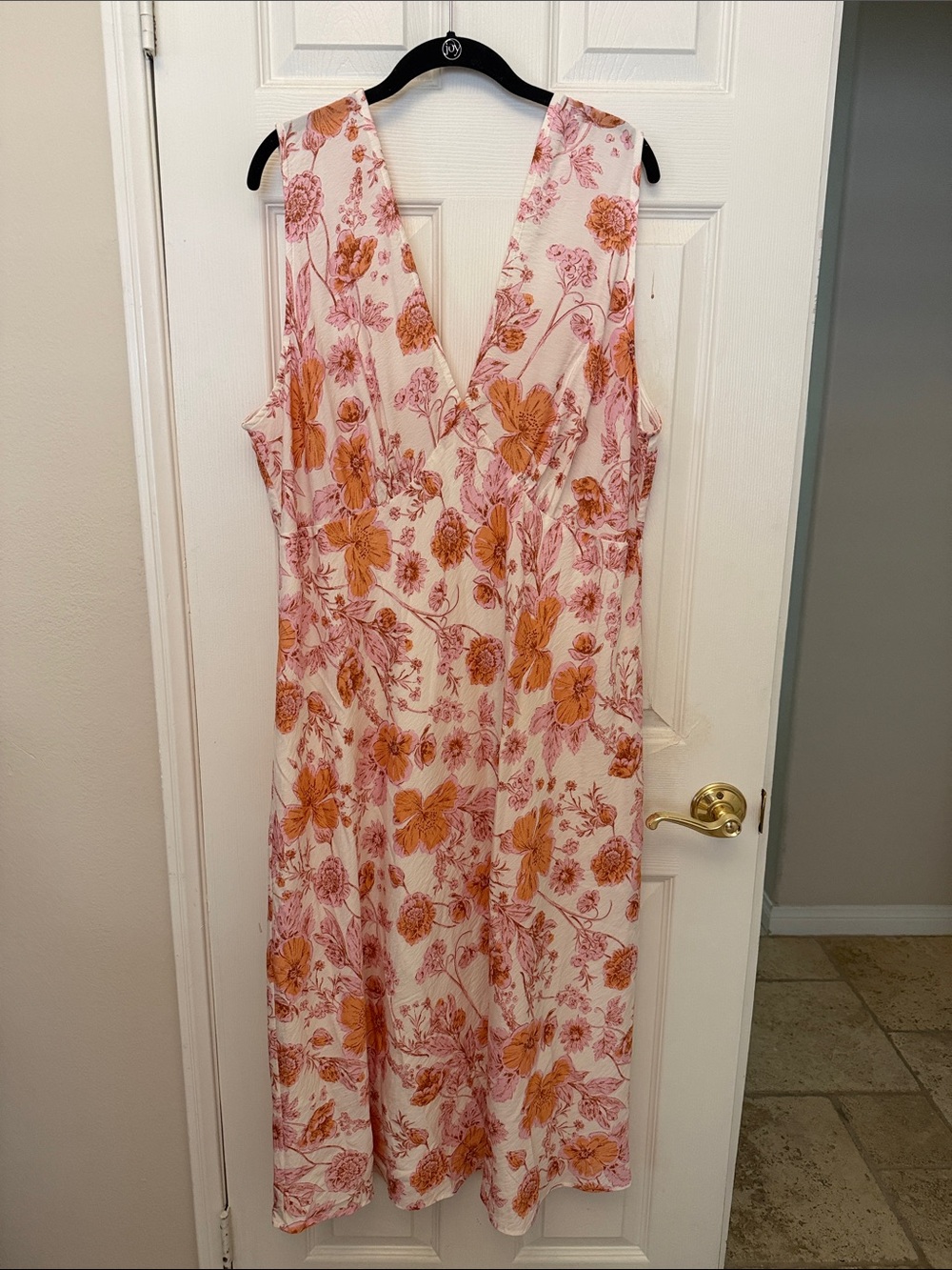 Floral V-Neck Midi Dress in Pink & Orange